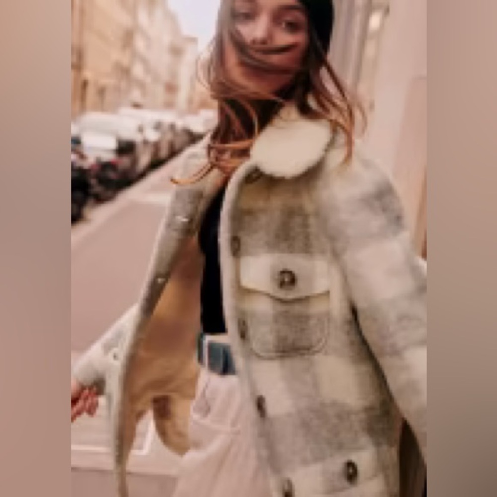 Sezane Eddy Coat Carreaux Gris Clair Écru - Size 36